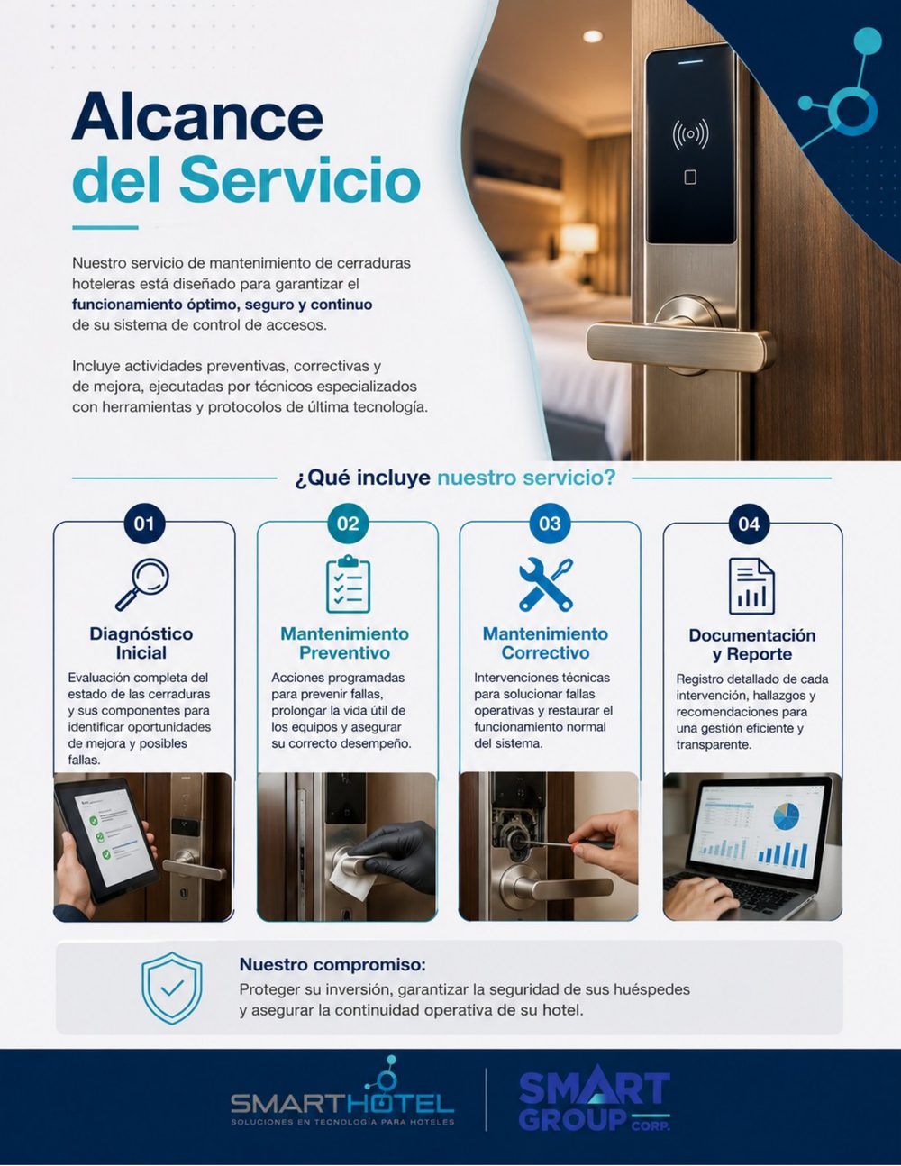 Alcance del servicio de mantenimiento de cerraduras hoteleras